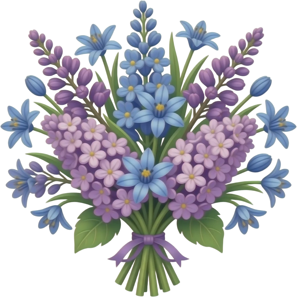 Scilla flowers and wisteria and lilac and lavender emoji