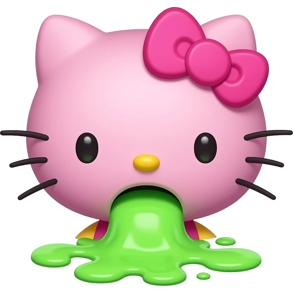 pink hello kitty is wide vomiting neon green like niagara emoji