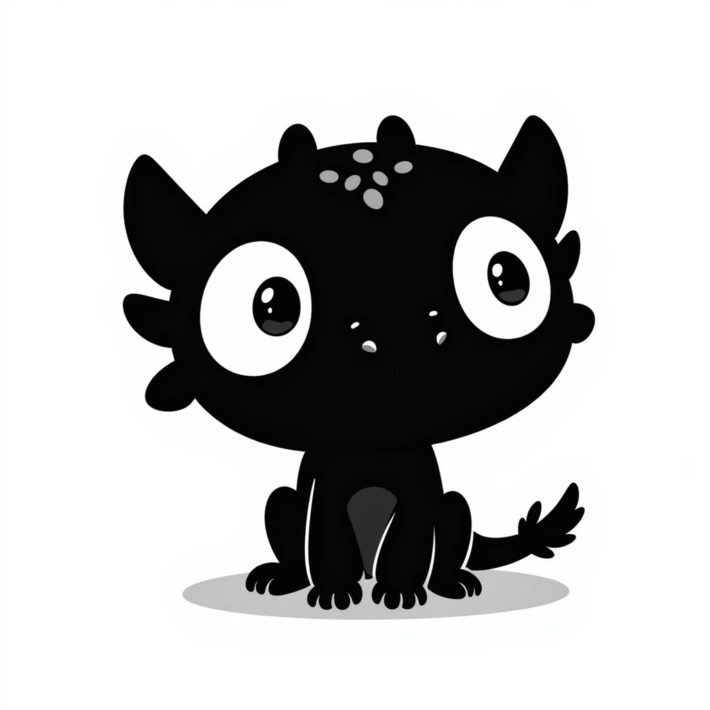 Toothless from 'How to Train Your Dragon' looking shocked, hand drawn doodle style emoji