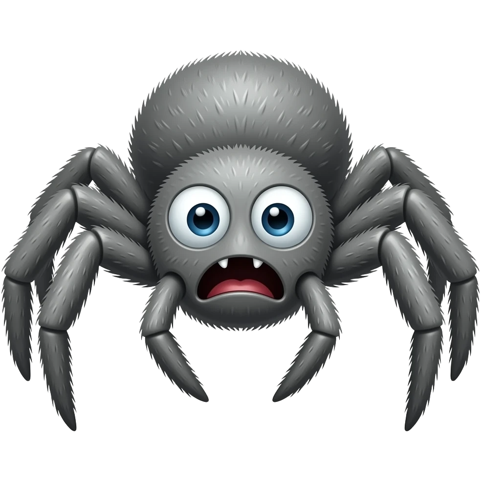 A gray spider dressed in gray, looking at us with a very frightened expression. emoji