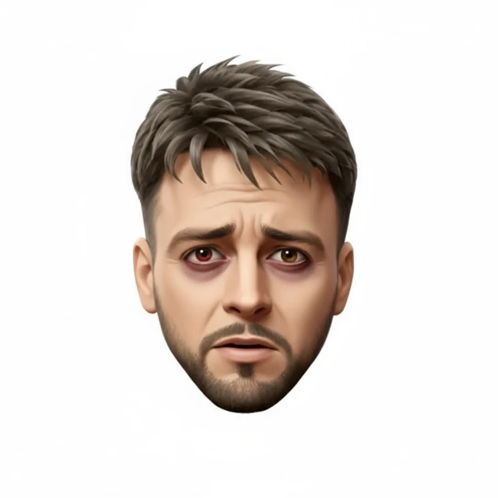 нарисуй этого человека тревожным уставшим лицом, без фона emoji