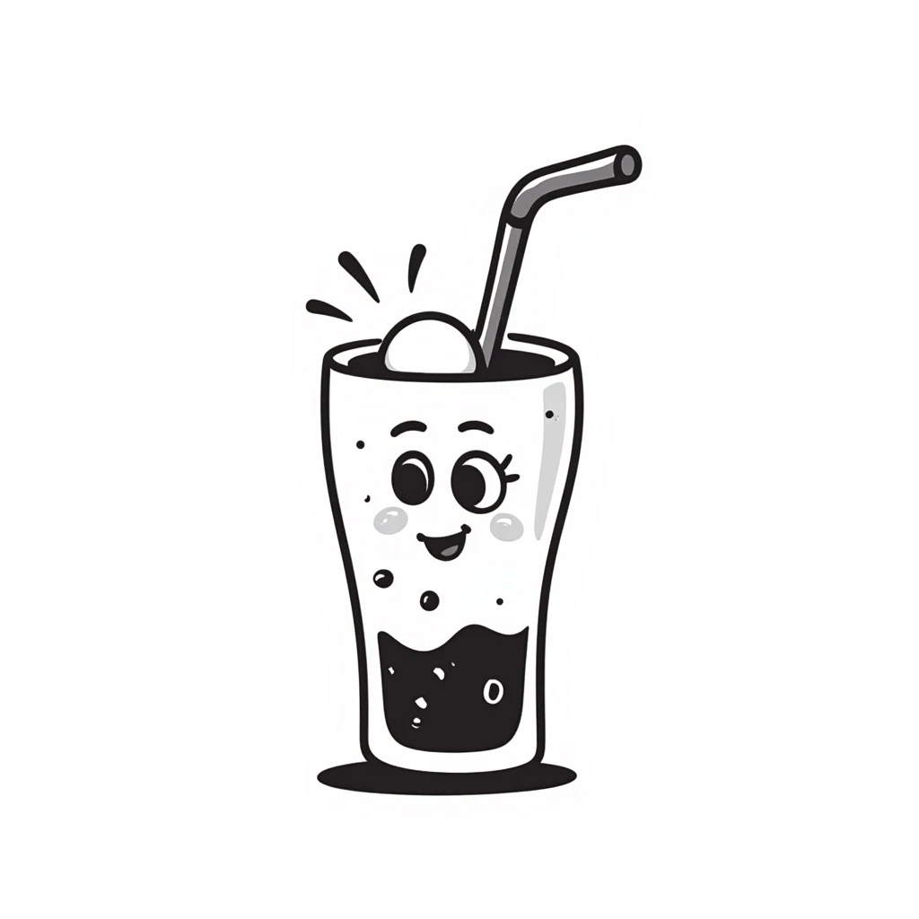 hand drawn doodle style drink with a playful face and simple lines emoji