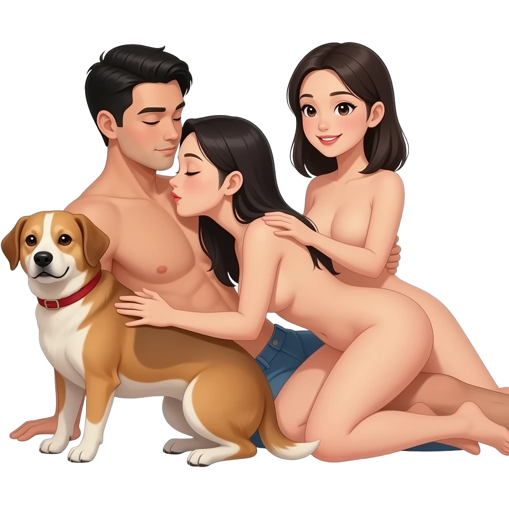 Naked man having sex with naked asian women , doggystyle sex position , only one women , no dogs emoji