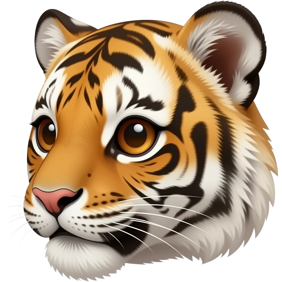 A little bit cute tiger head very realistic Turn sideways dark brown eyes emoji