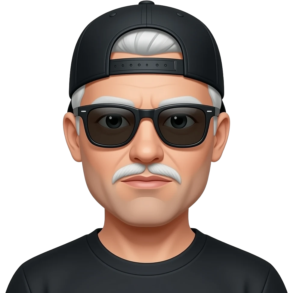 White guys  black hat backwards and sunglassses and a soul patch emoji