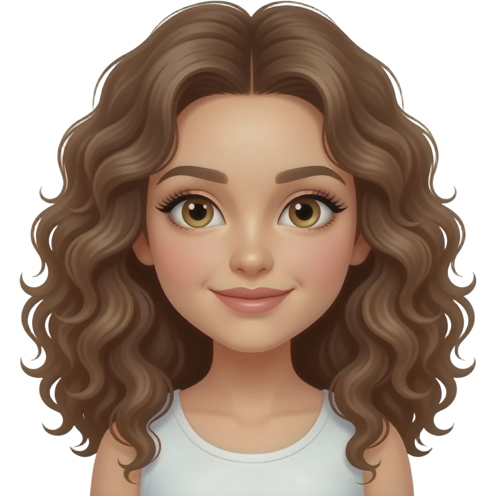 Pretty  white girl wit browm curly hair and very long lashes emoji