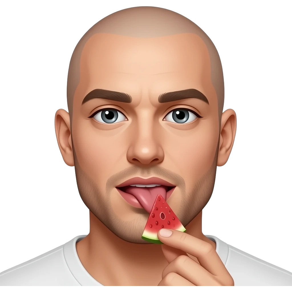 Bald man licking fruit sexily emoji