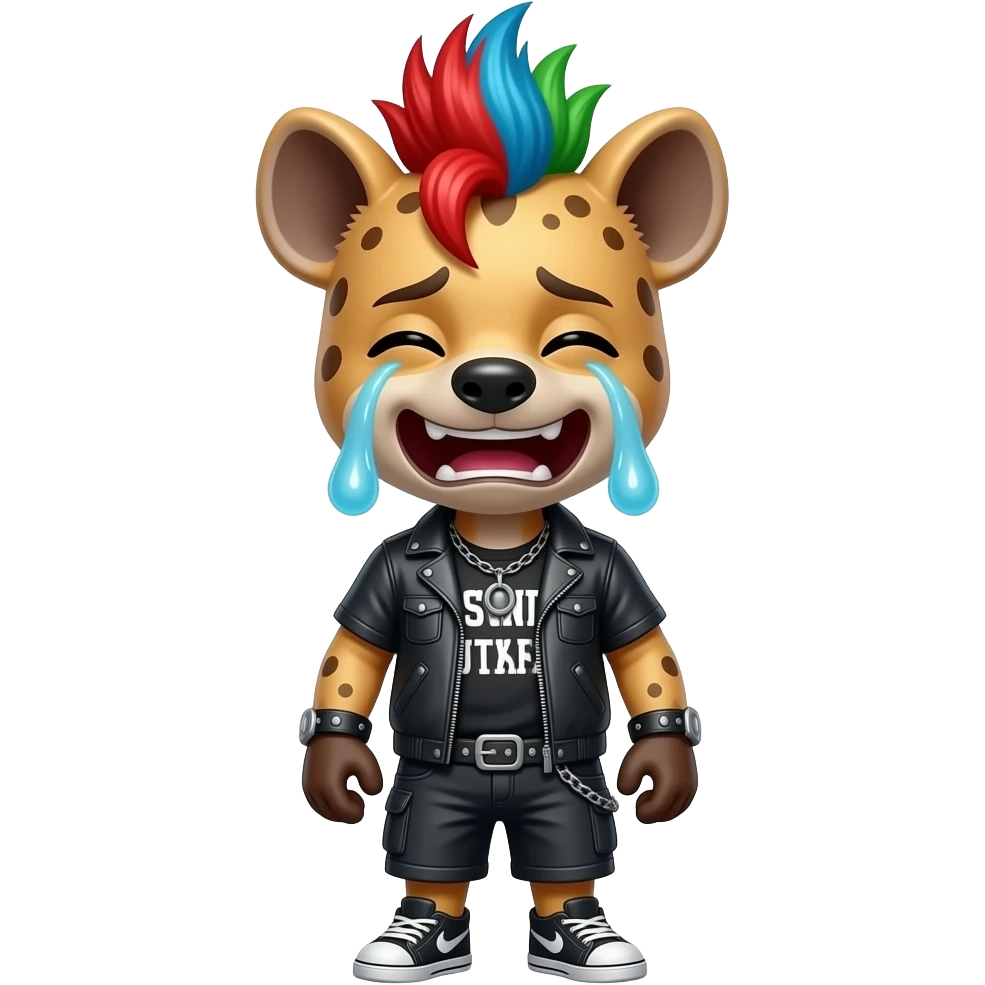 hyène punk cheveux rouge bleu vert qui pleur de rire emoji