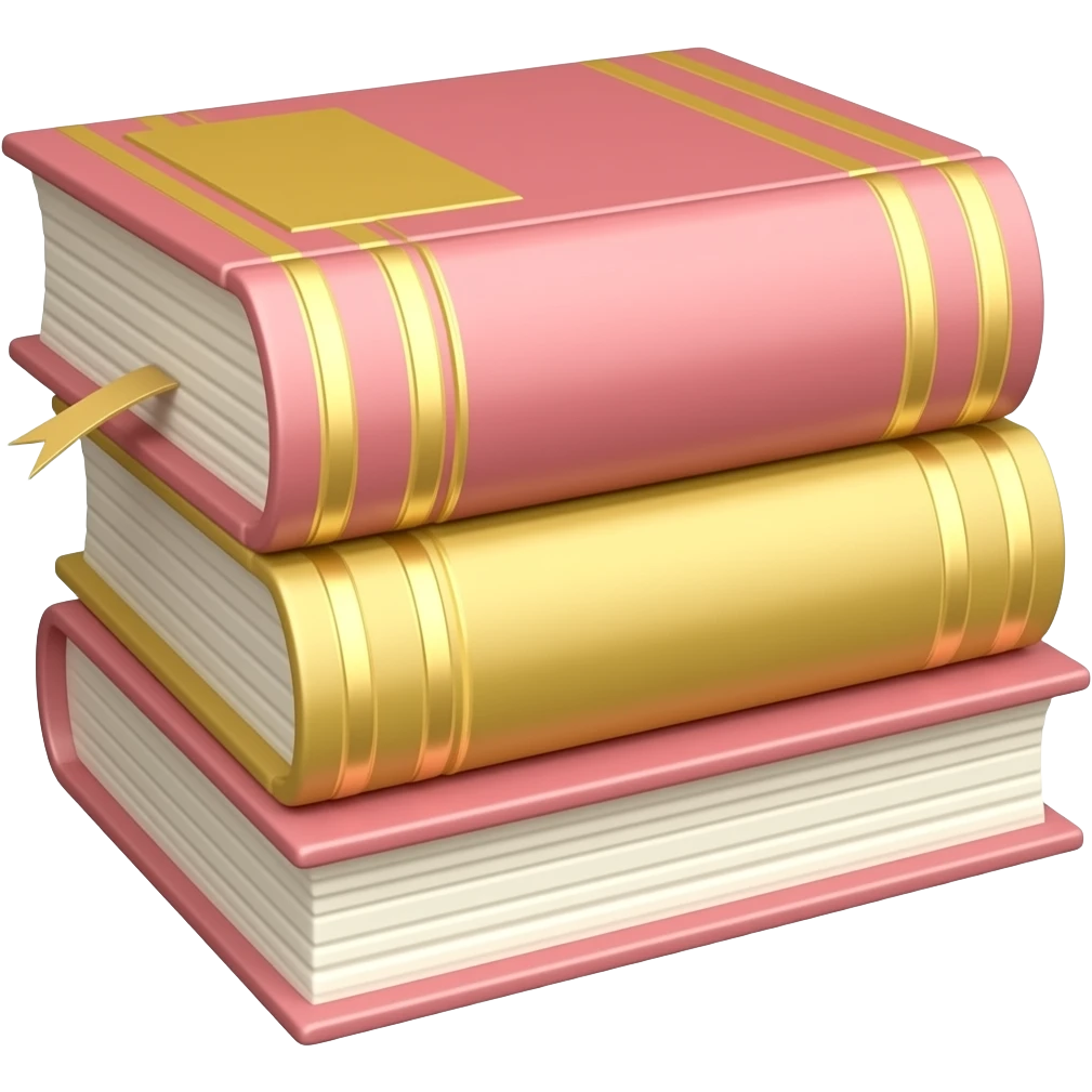 Pastel Reddish-pinkish and gold and white vintage books emoji