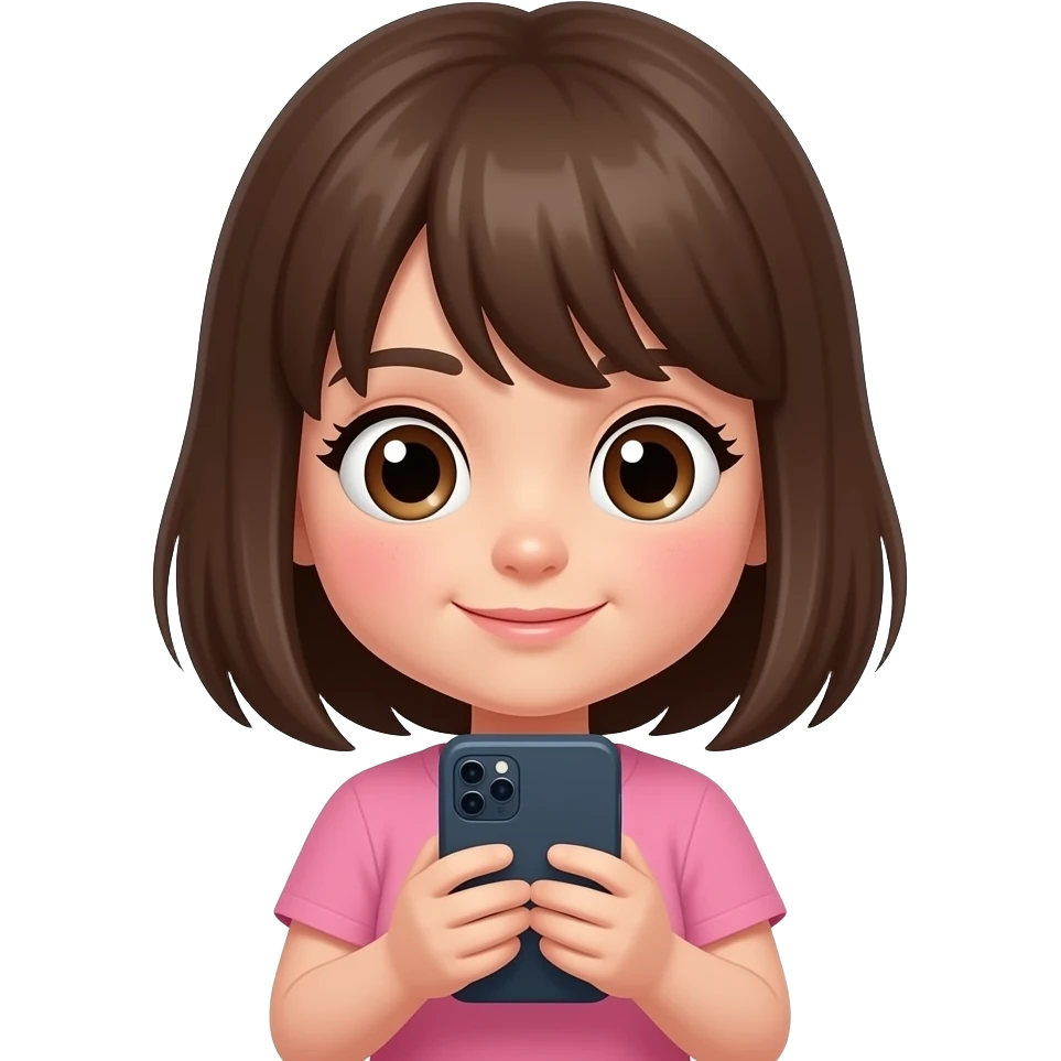 Niña volviendose loca por ver celular y bluss rosada emoji