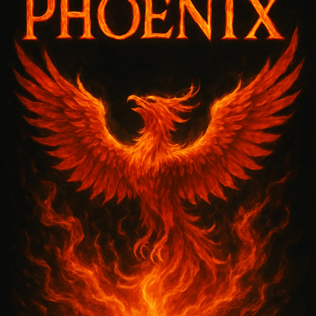 make image of phoenix with title, black background emoji