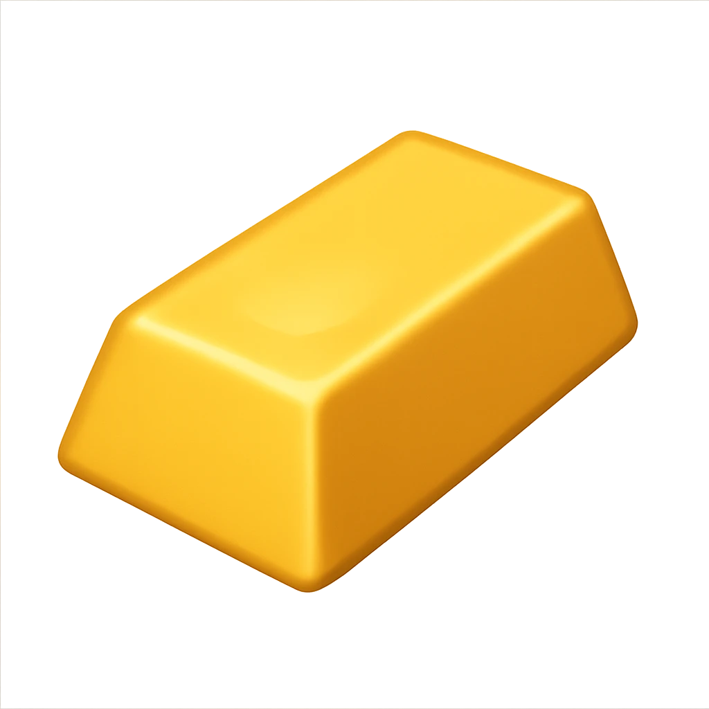 Слиток золота в стиле эпл емодзи на пнг фоне без фона (прозрачный фон) emoji