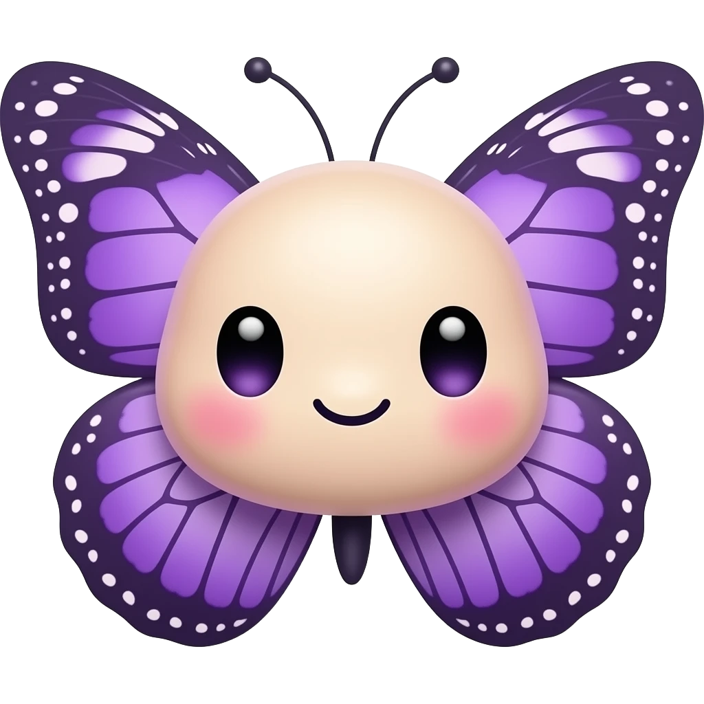 Милая мордочка бабочки с фиолетовыми крыльями, смущается emoji