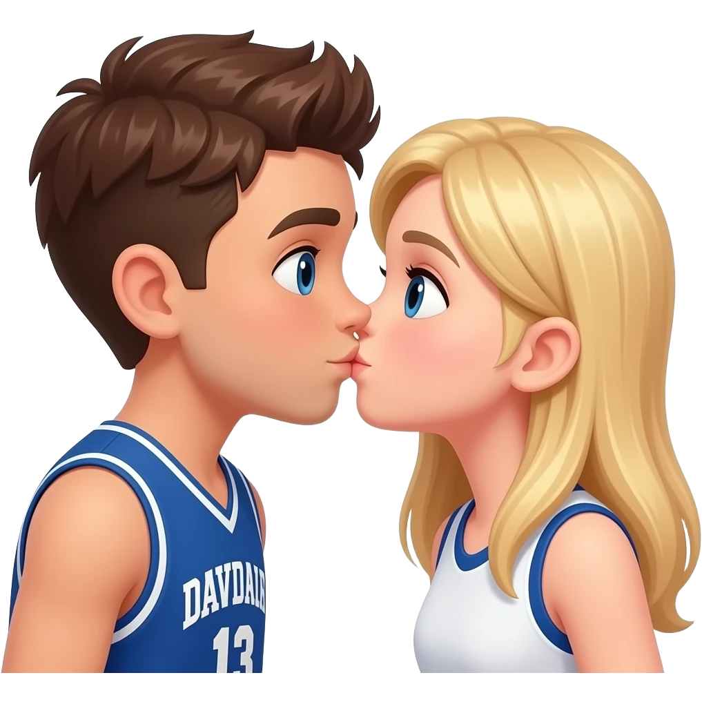 beso chico castaño baloncestista y chica rubia pelo liso emoji