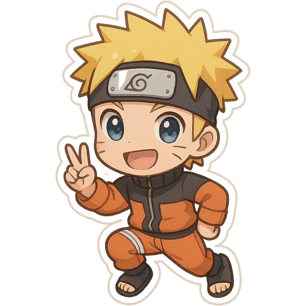 Naruto character, chibi style, big eyes, small body, playful pose emoji