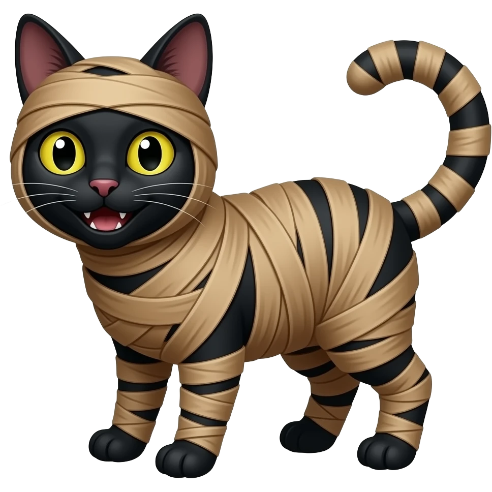 Mummified black cat happy wrapped up completely emoji
