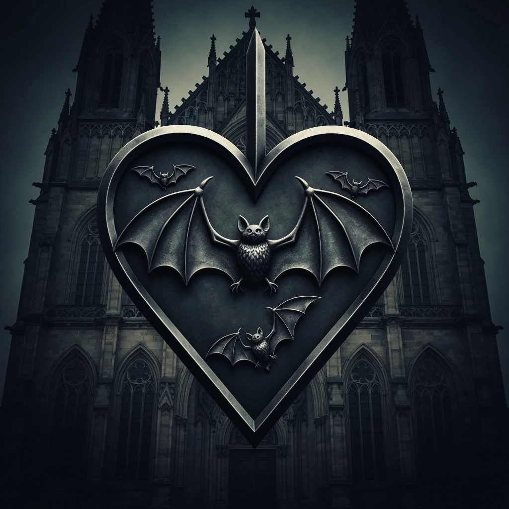 gothic heart with a bat motif emoji