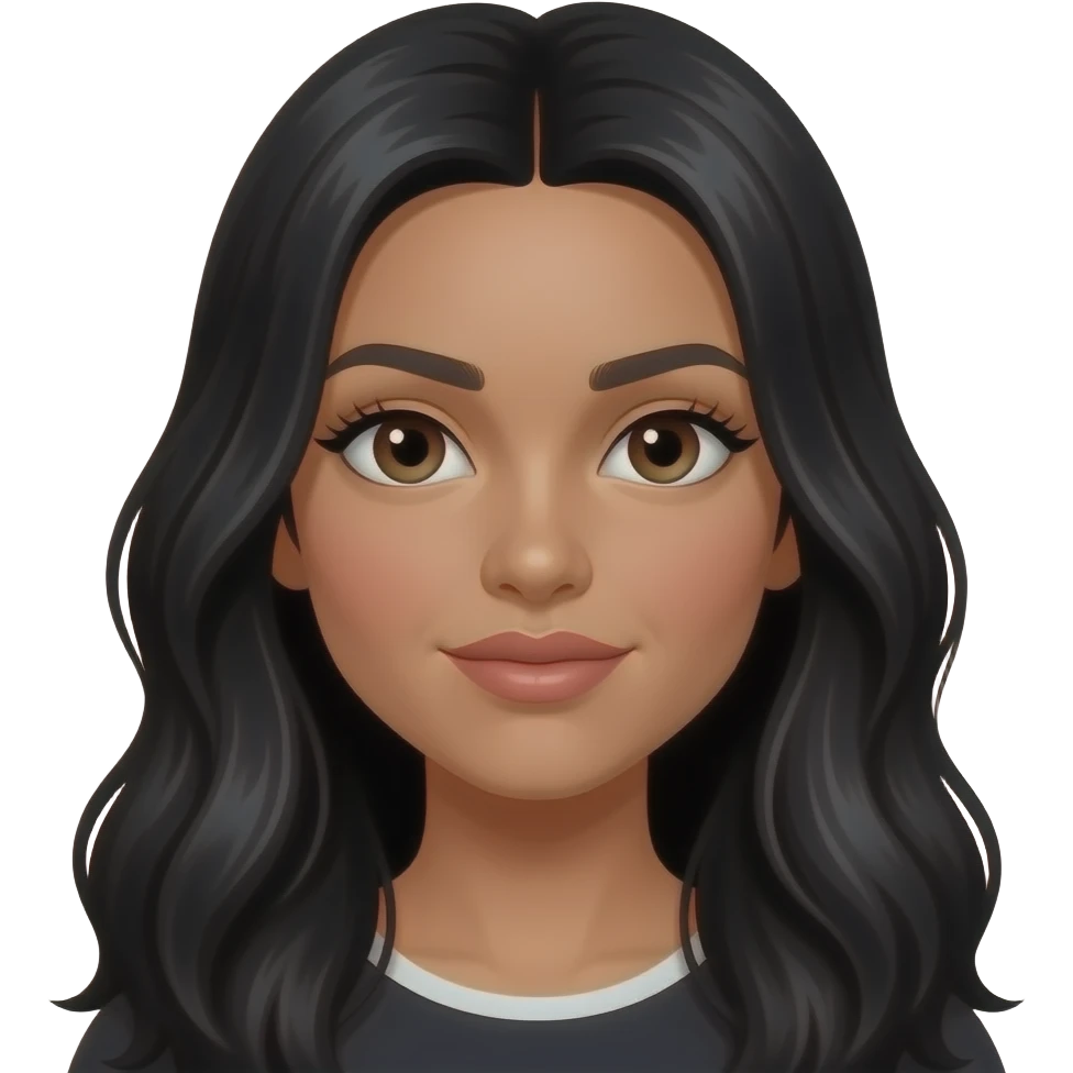 hispanic girl with long black hair with almost up turned eyes medium to thin lips eye lash extensions tan skin color emoji