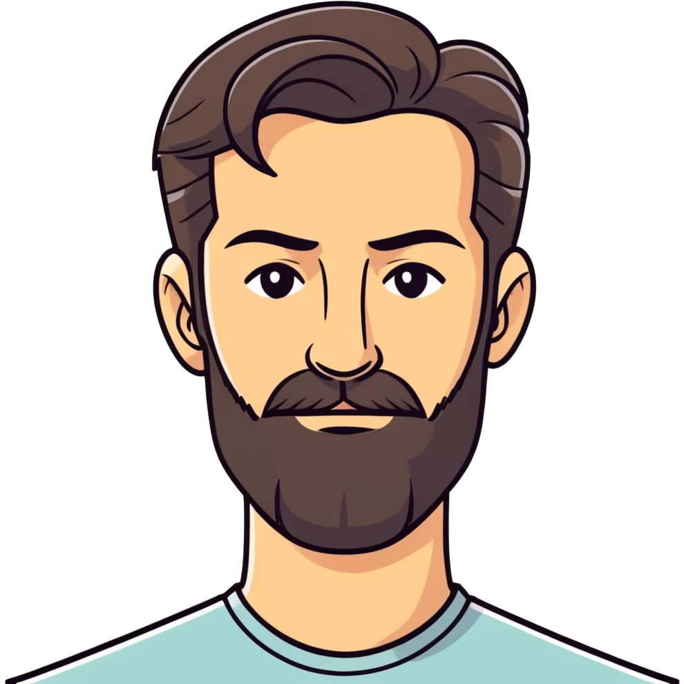 45-year-old man, brunette, hair slicked back, symmetrical facial features, medium nose, strong chin, espagnol beard emoji