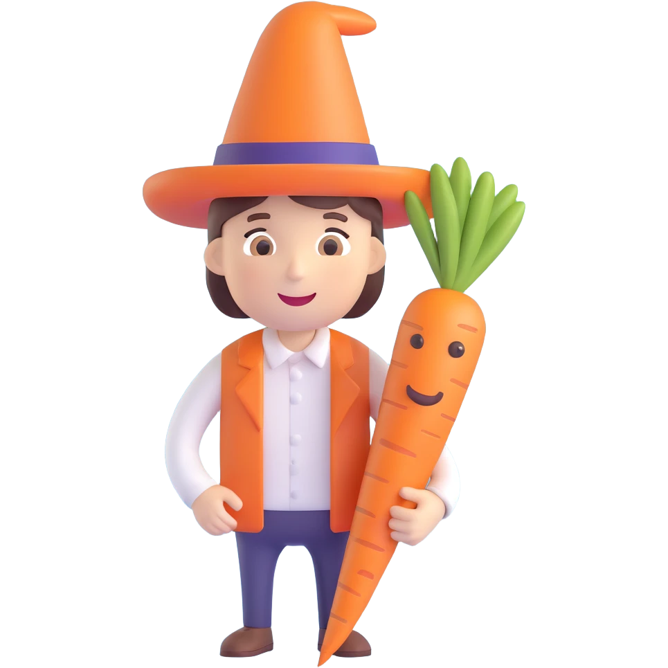A person from the Roblox game Grow a Garden, who is a seller holding a carrot emoji
