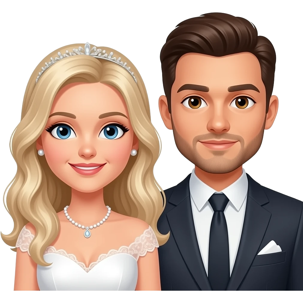 White blonde bride brunette groom with short facial hair emoji