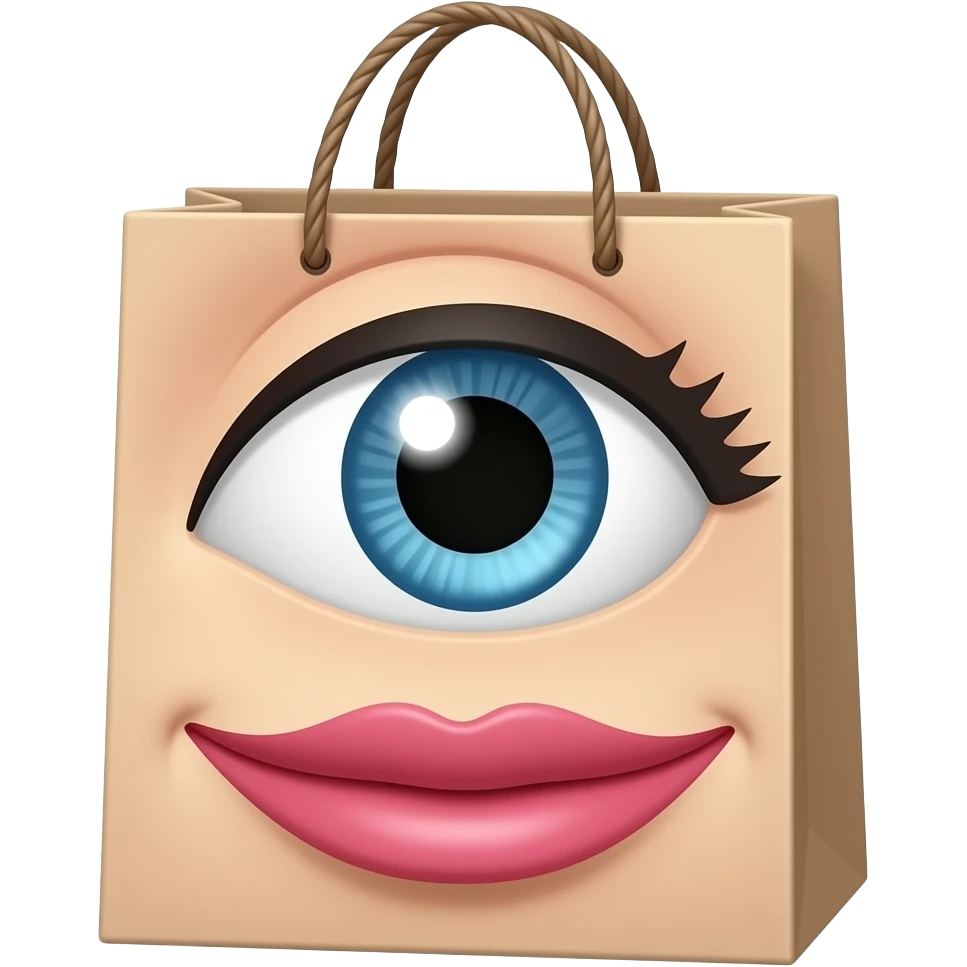 brand bag with women eye and lips smiling emoji