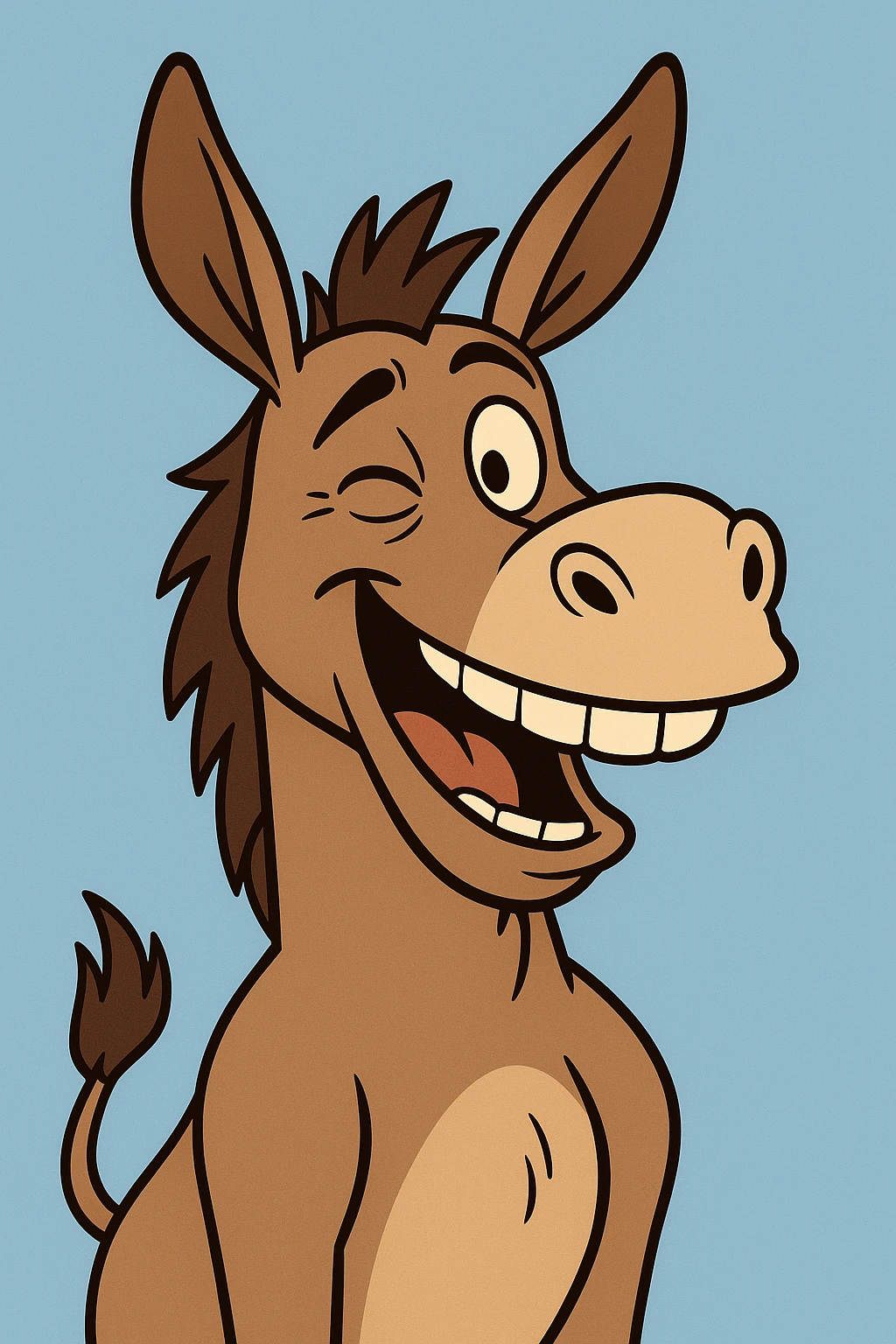 funny donkey character, winking, blue background emoji