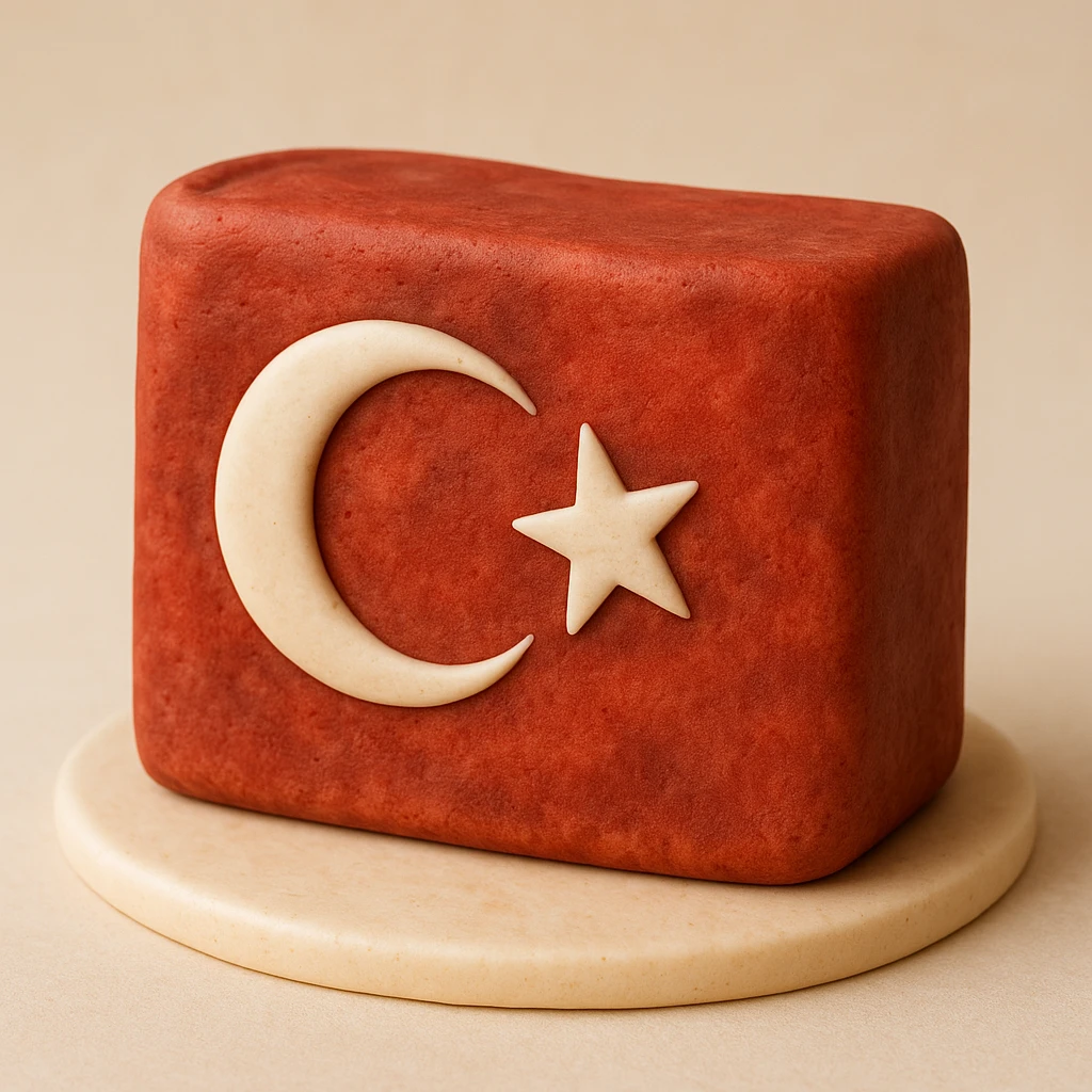 Ottoman flag with old fabric texture, red background, white crescent and star, antique style emoji