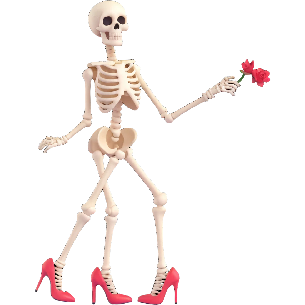 playful and stylish skeleton wearing high heels emoji