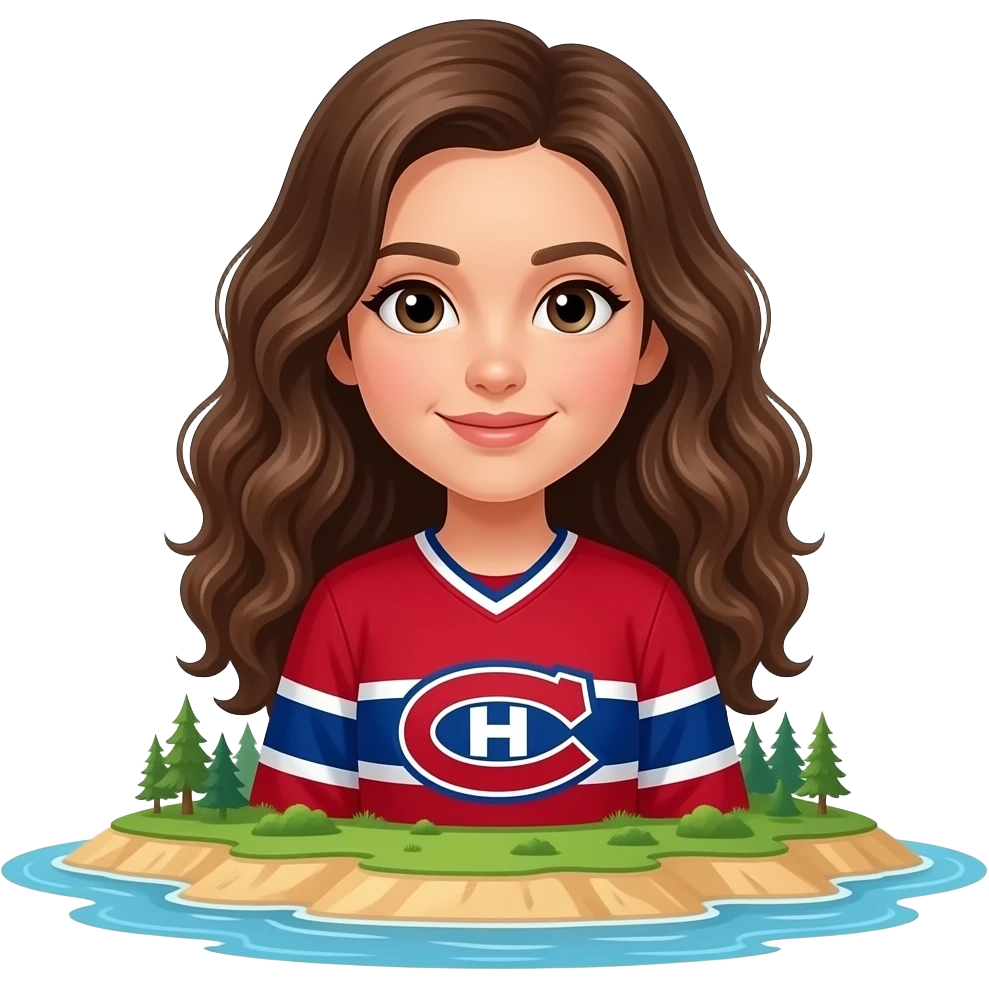 Habs fan red jersey emoji island girl with long curly hair emoji