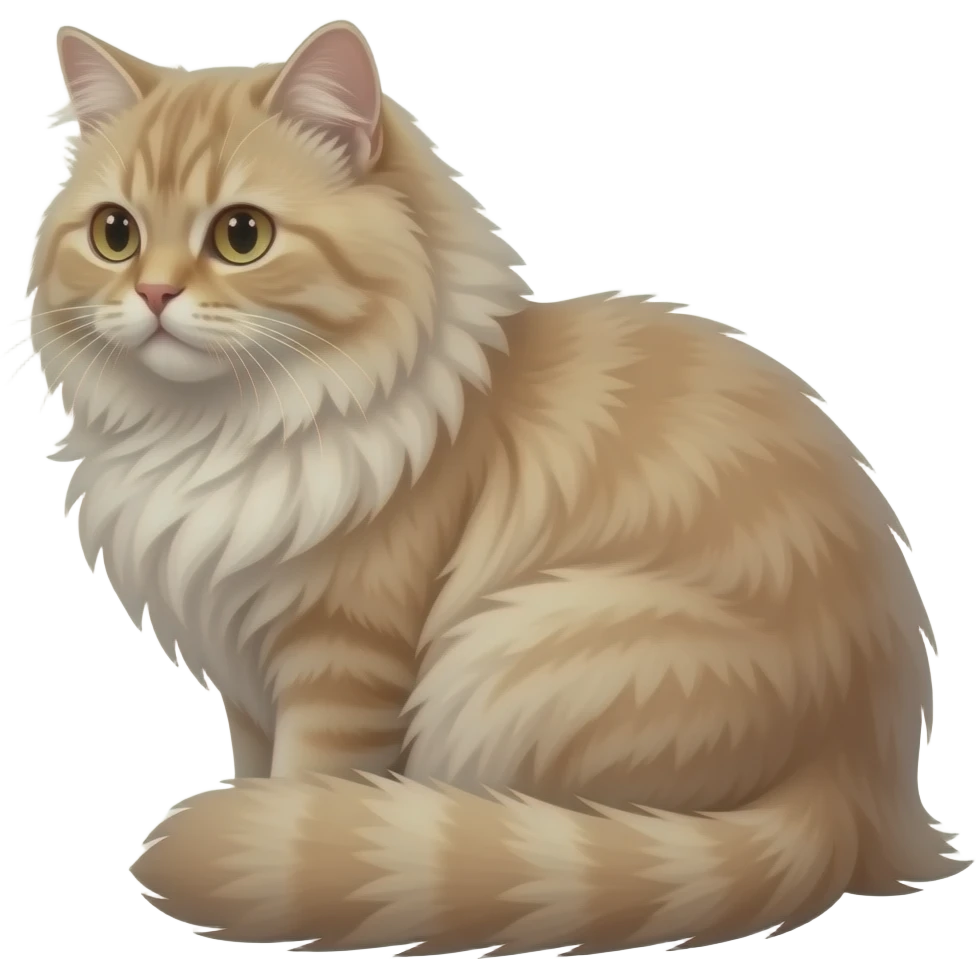 Realistic ugly straight-sitting Persian cat, back facing to the left, facing forward emoji