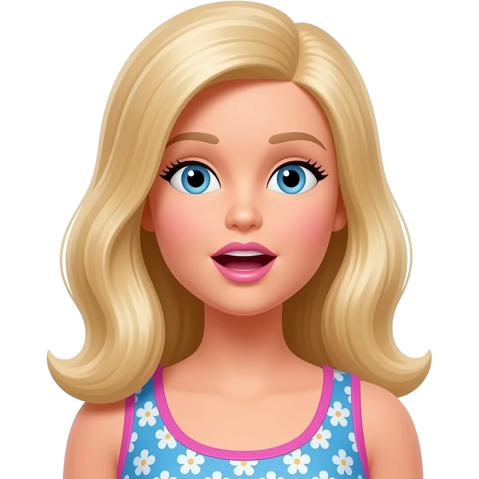 barbie character with a suprised expression emoji