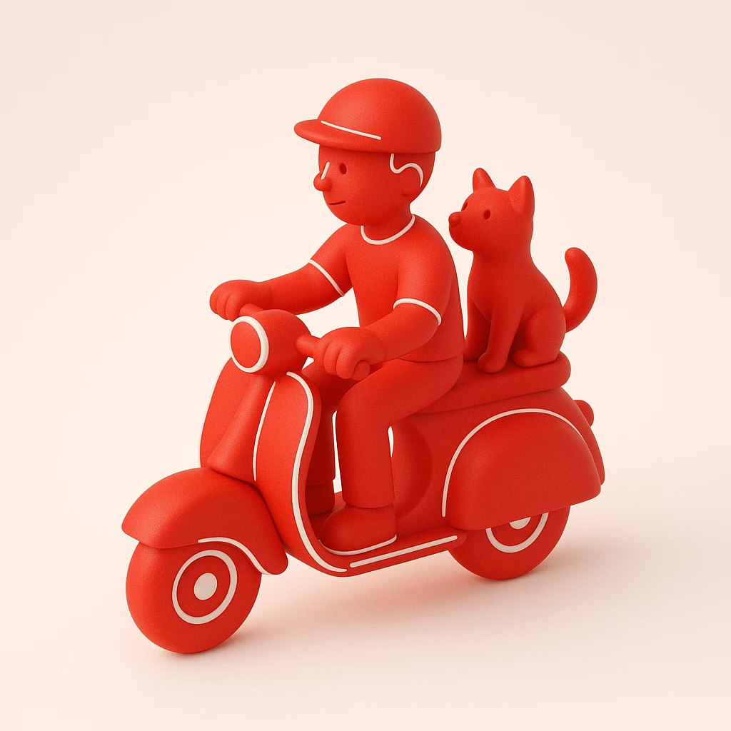 man and his pet dog riding a vespa emoji
