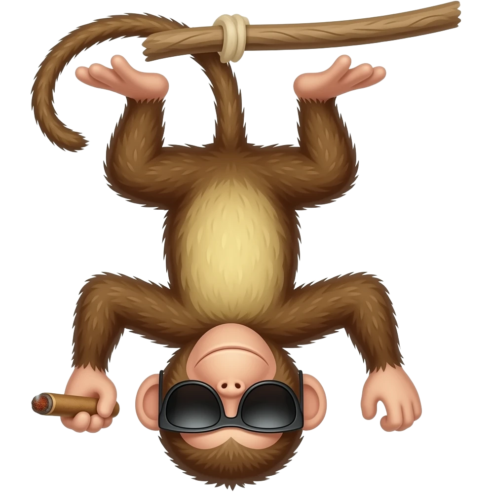 capuchin monkey hanging sideways wearing Sunglasses smoking a blunt emoji