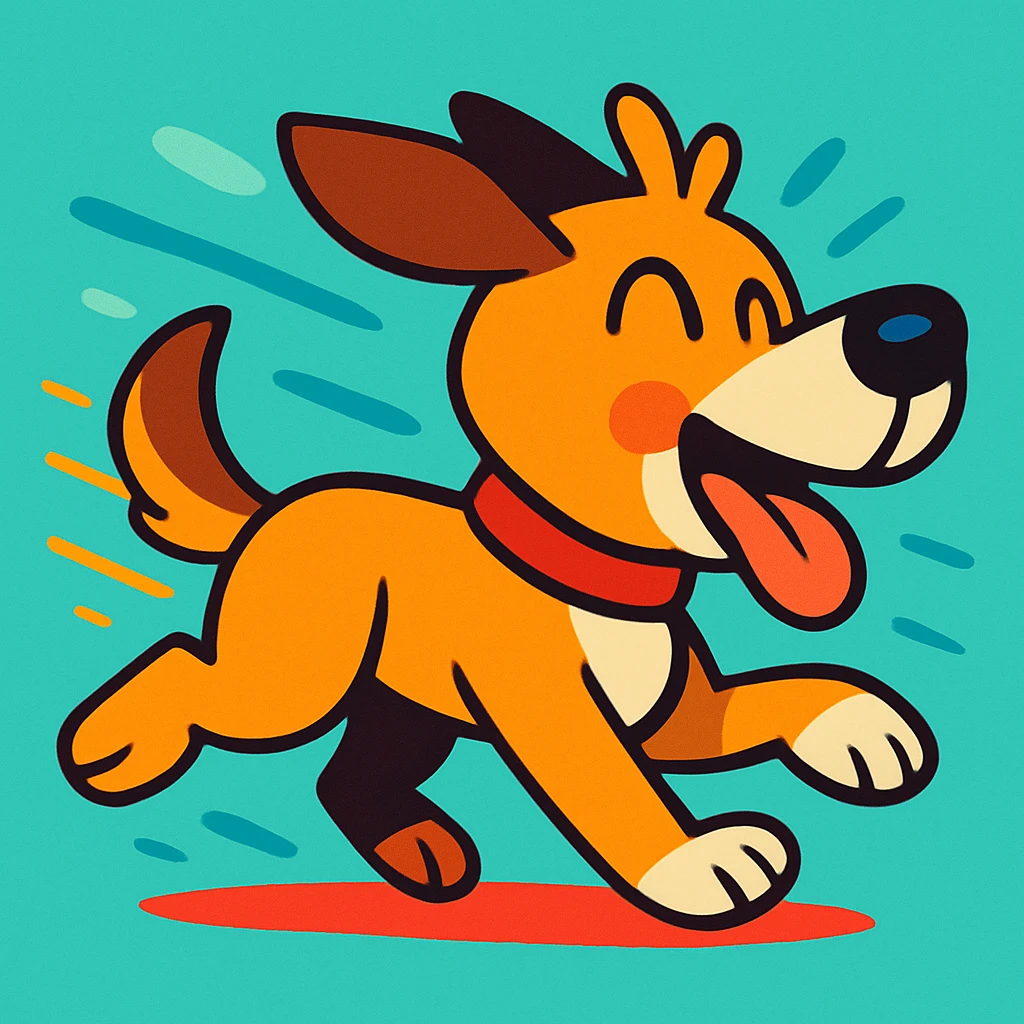 a very cute dog running, vibrant toon style, exaggerated motion, bright colors, fun atmosphere emoji