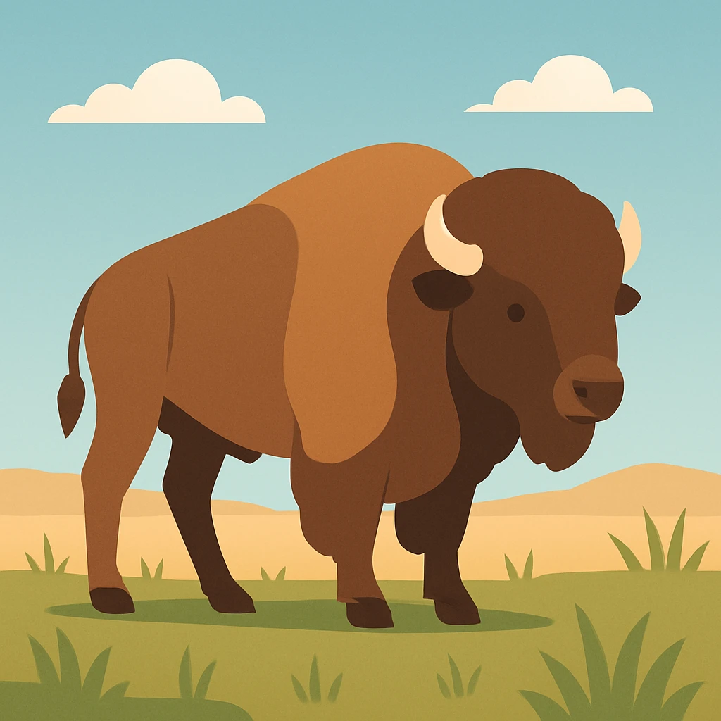 Flat design style buffalo in the plains emoji