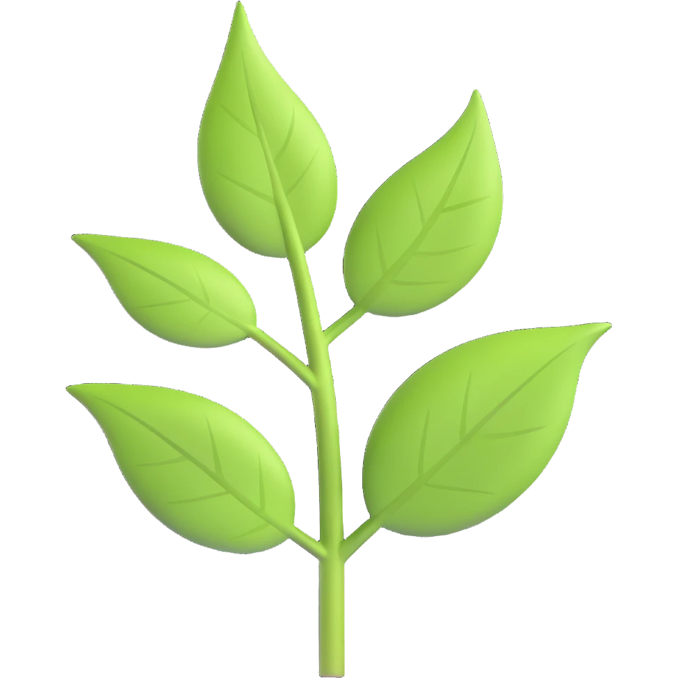Make the stem and leaf green while preserving the 3D iOS style with a transparent background. emoji