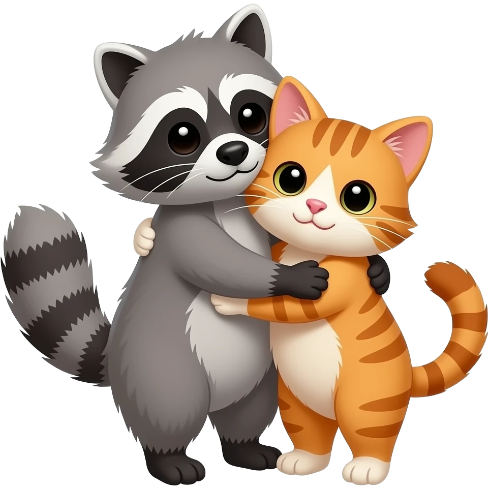 raccoon and cat hug each other emoji