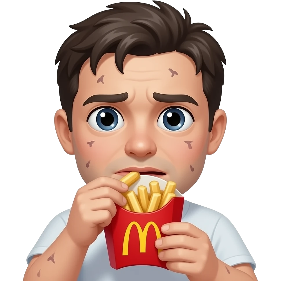 I got acne irritated skin dark circles eye bags greasy hair smell bad don’t take showers eat McDonald’s for a living emoji