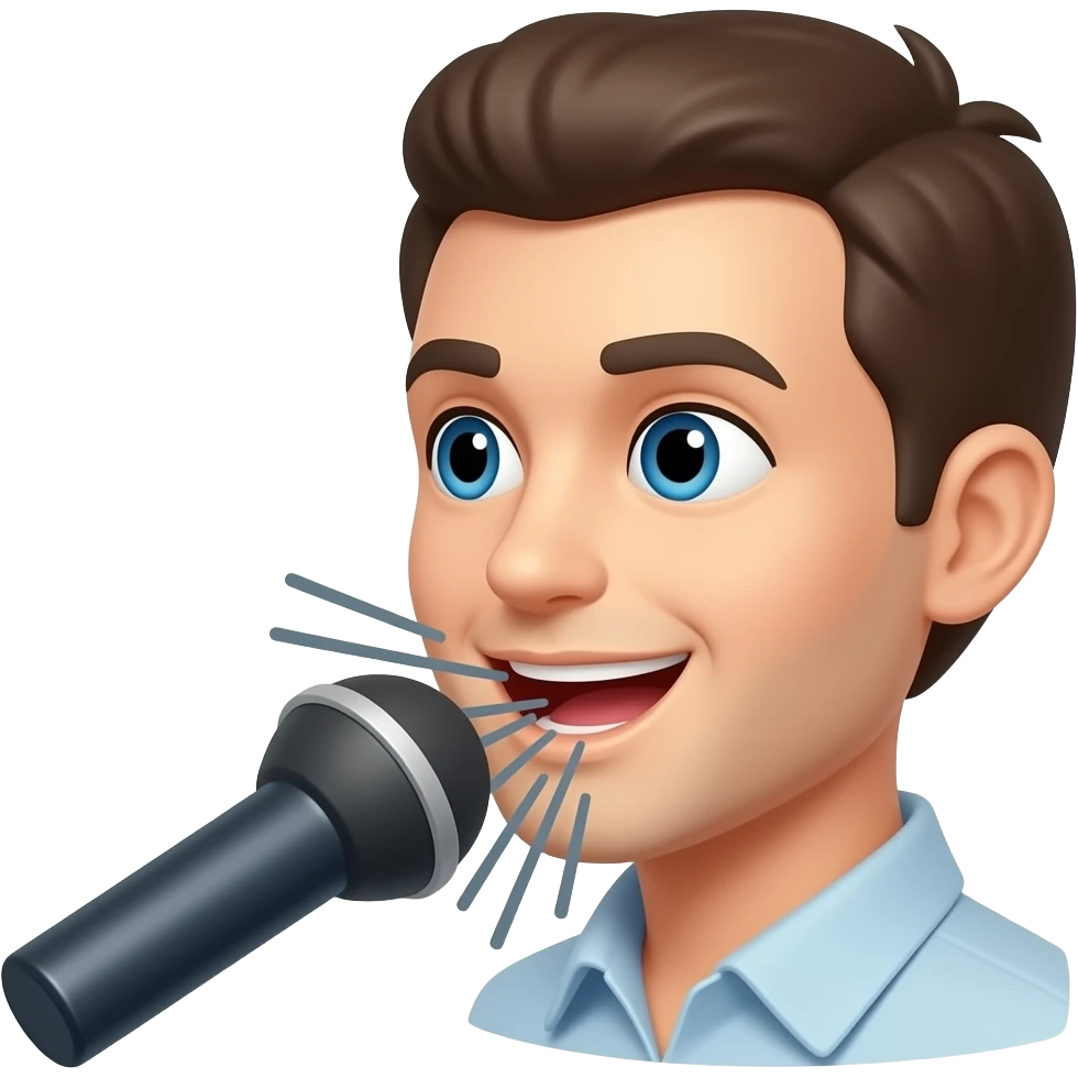 a head talking to a microphone with some lines coming out of mouth signifying speech emoji
