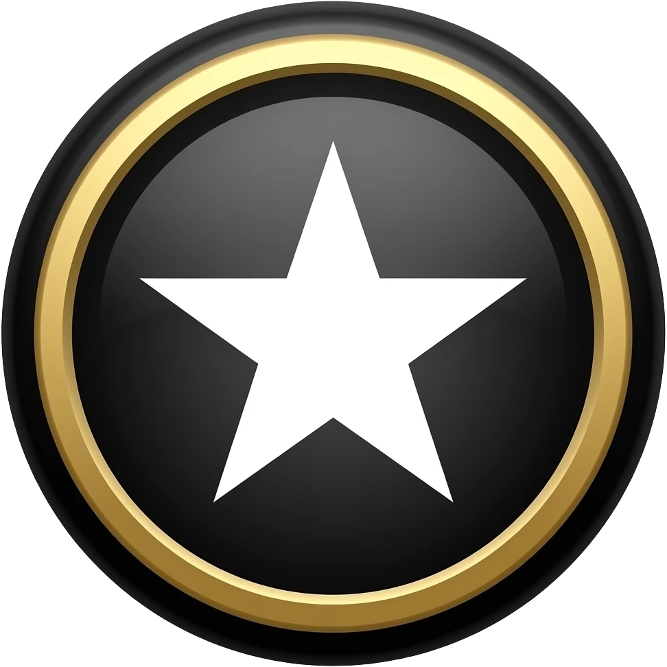 Black background in circel white satr inside cricle and golden line on circle star edeges curve create like snapchat plus star white colur inside circle black background emoji