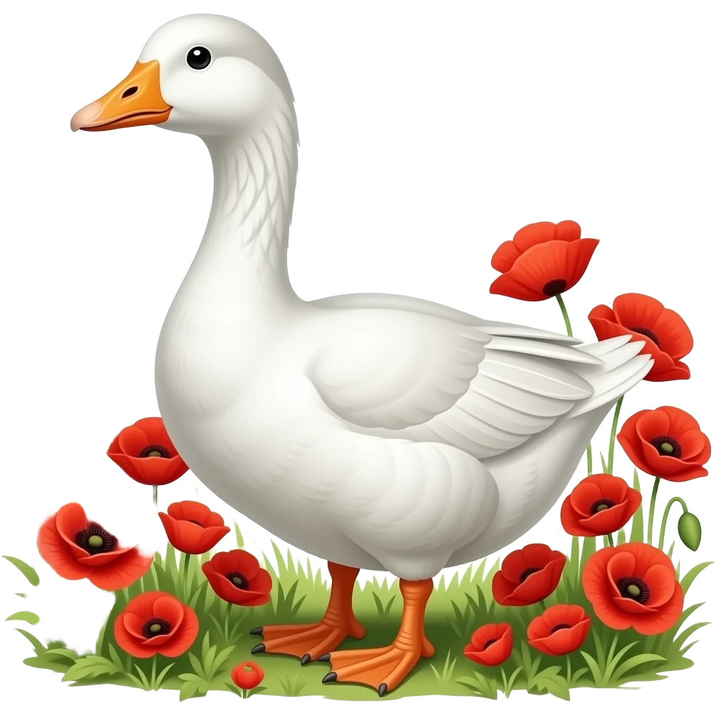 a white goose surrounded by poppies emoji