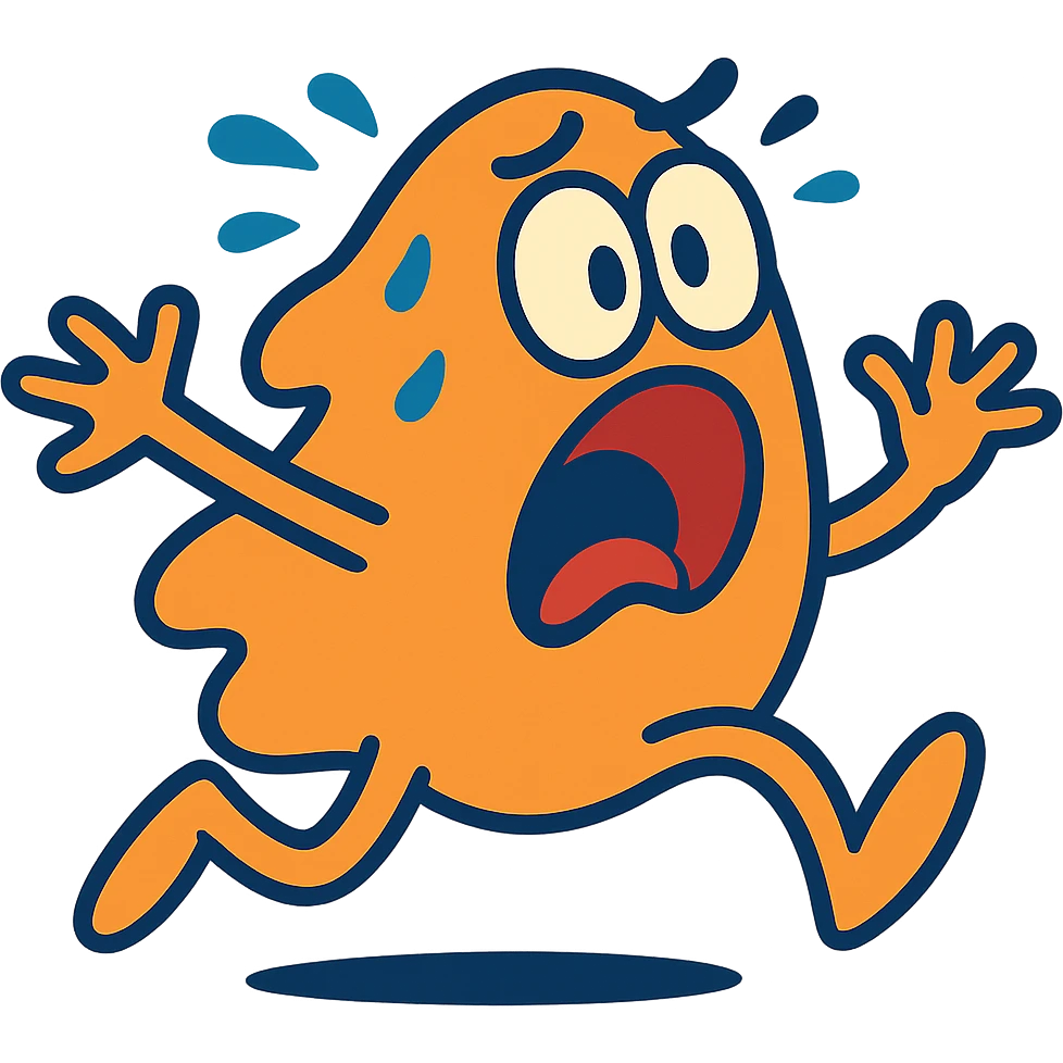 a terrified blob running away, fun and expressive style, vibrant cartoon emoji