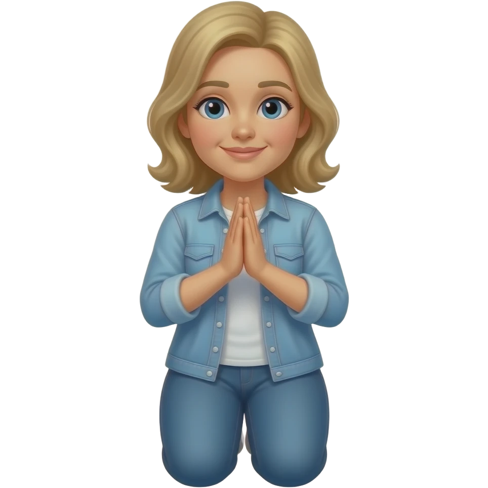Dark Blond sexy  woman  about 35 years oldkneeling and praying frontal view emoji