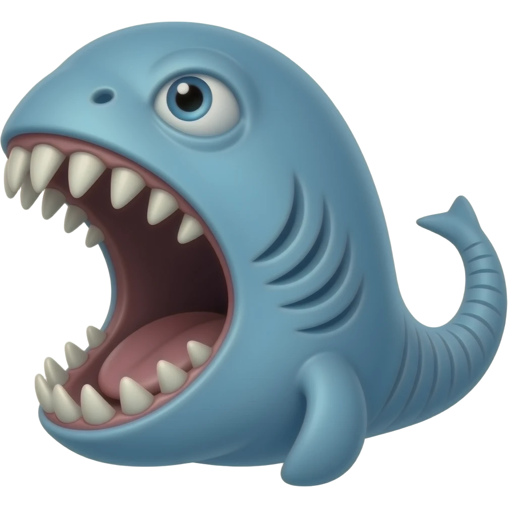 Make a bloop (a whale with a giant open mouth and make it blue) and it have shark teeth (and make it have allot of gills gills) and make it show the tail emoji