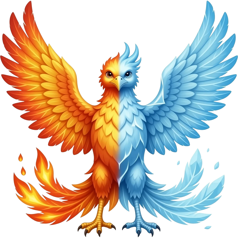 a phoenix make of fire on one side and ice on the other side emoji