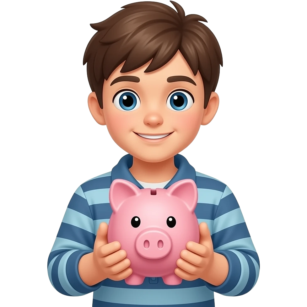 a teenage boy with a piggy bank emoji