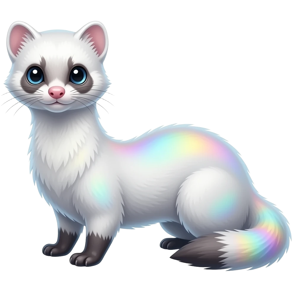 White translucent diaphanous colorful iridescent genet-Fossa-civet-mustelid-creature-hybrid, full body emoji