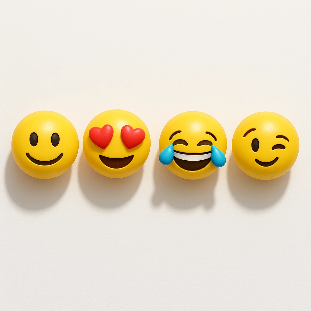 make four emojis on white background with good amount of shadow  emoji