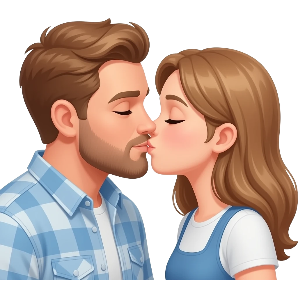 White brown hair man with beard kissing white brown hair girl emoji